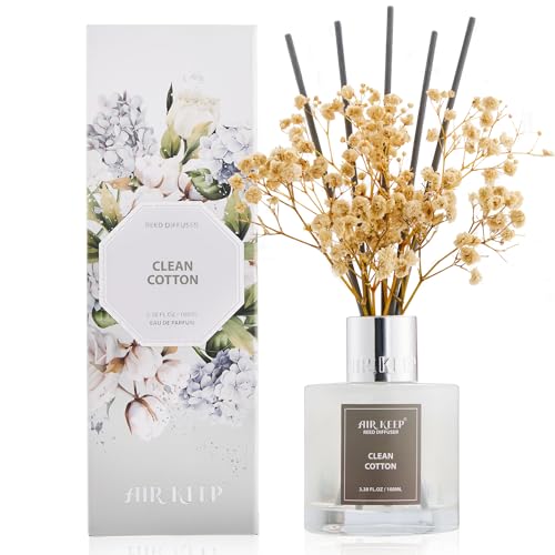 Airkeep Raumduft Clean Cotton Duft, Reed Diffuser mit 8 Duftstäbchen, Lufterfrischer für Badezimmer, Wohnung, Heimdekoration, 100ml von Airkeep