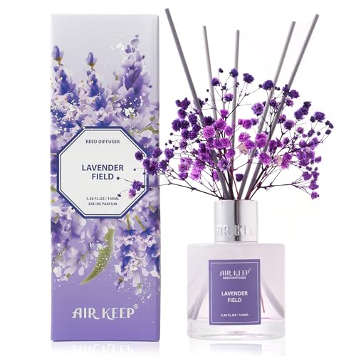 Airkeep Raumduft Lavender Field Duft, Reed Diffuser mit 8 Duftstäbchen, Lufterfrischer für Badezimmer, Wohnung, Heimdekoration, 100ml von Airkeep