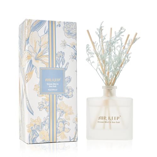 Airkeep Raumduft Meeresbrise & Meersalz, Reed Diffuser mit 8 Duftstäbchen，Lufterfrischer für Badezimmer, Wohnung, Heimdekoration, 100ml von Airkeep