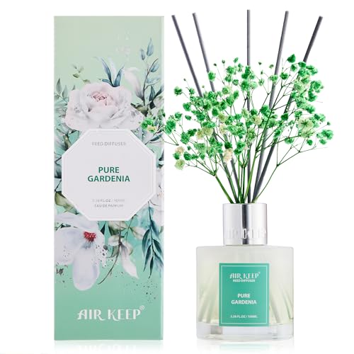 Airkeep Raumduft Pure Gardenia Duft, Reed Diffuser mit 8 Duftstäbchen, Lufterfrischer für Badezimmer, Wohnung, Heimdekoration, 100ml von Airkeep