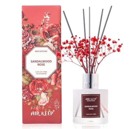 Airkeep Raumduft Sandelholz Rose Duft, Reed Diffuser mit 8 Duftstäbchen, Lufterfrischer für Badezimmer, Wohnung, Heimdekoration, 100ml von Airkeep