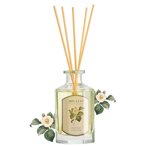 Airkeep Raumduft Tahitian Gardenia Duft, 180ml Reed Diffuser mit 8 Duftstäbchen, Deko für Schlafzimmer, Badezimmer, Büros, Schränke von Airkeep