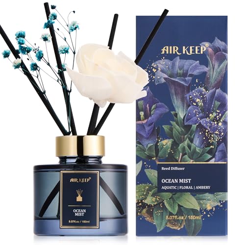 Airkeep Raumduft mit Duftstäbchen Ocean Mist,150ml Reed Diffuser, Langzeitduft Lufterfrischer, Rosen-Deko für Wohnzimmer, Bad & Schlafzimmer von Airkeep