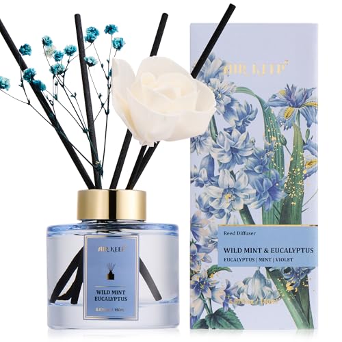 Airkeep Raumduft mit Duftstäbchen Wild Mint & Eucalyptus, 150ml Reed Diffuser, Langzeitduft Lufterfrischer, Rosen-Deko für Wohnzimmer, Bad & Schlafzimmer von Airkeep