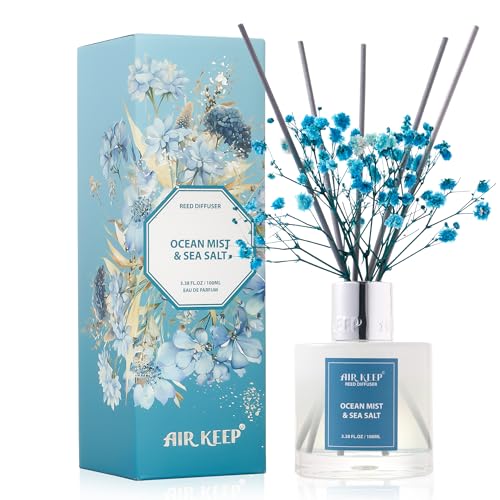 Airkeep Schilfrohr-Diffusor-Set, 100 ml - Ozeannebel & Meersalz-Öl-Diffusoren mit 8 Schilfrohrstäbchen, Raumduft Airkeep Schilfrohr-Diffusor-Set, 100 ml - Ozeannebel & Meersalz-Öl-Diffusoren mit 8 Schilfrohrstäbchen, Raumduft von Airkeep