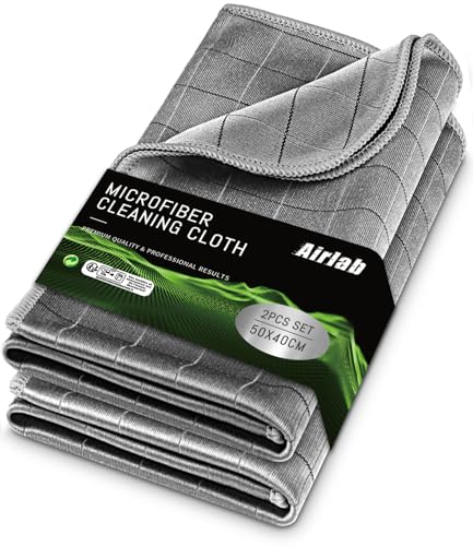 Airlab 2X Mikrofasertuch Carbon Tücher Auto, 50x40 cm Fenstertuch Poliertuch für Kristallklare & Streifenfreie Scheiben, Carbon Mikrofaser Putztücher Glastücher Reinigungstücher, Grau, 400GSM von Airlab