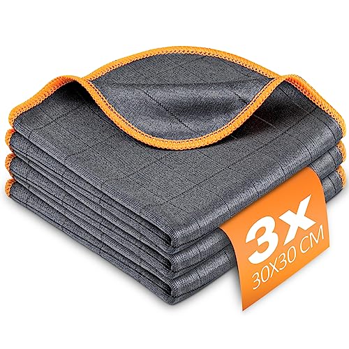 Airlab 3X Mikrofasertücher Carbon Tücher mit 400 GSM, Fenstertücher Mikrofaser Putztücher für Küche, Fenster, Glas und Auto, 30x30 cm, Orange von Airlab