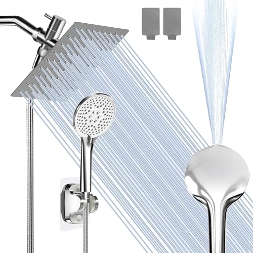 Airlex Duschkopf, 20,3 cm, Regenduschkopf mit Handbrause, Hochdruck-Regenduschkopf und 4 Modi, Handbrause, integrierte Power-Waschung, mit 180 cm Edelstahl-Schlauch von Airlex