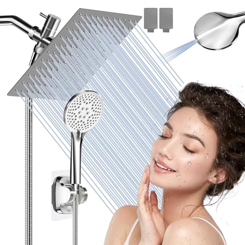 Airlex Duschkopf, 25,4 cm, Regenduschkopf mit Handbrause, Hochdruck-Regenduschkopf und 4 Modi, Handbrause, integrierter Power-Wash mit 180 cm Edelstahl-Schlauch von Airlex