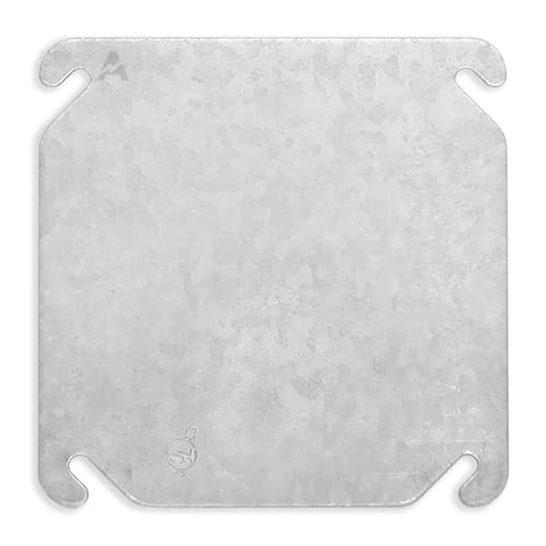 10,2 x 10,2 cm große Metall-Abdeckplatte für elektrische Steckdosen, quadratisch, flach, blank, verzinkter Stahl mit abgewinkelten Befestigungsschlitzen, langlebig und rostfrei, Anschlussdosenplatte von Airmont Products