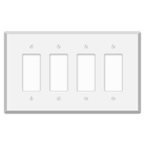 4-Gang Übergroße weiße Metall-Wippschalter-Wandplatte, 24,1 x 14 cm, Jumbo-FCI-Steckdosenabdeckung, robuster lackierter Stahl, korrosionsbeständig, universelle Passform mit passenden Schrauben von Airmont Products