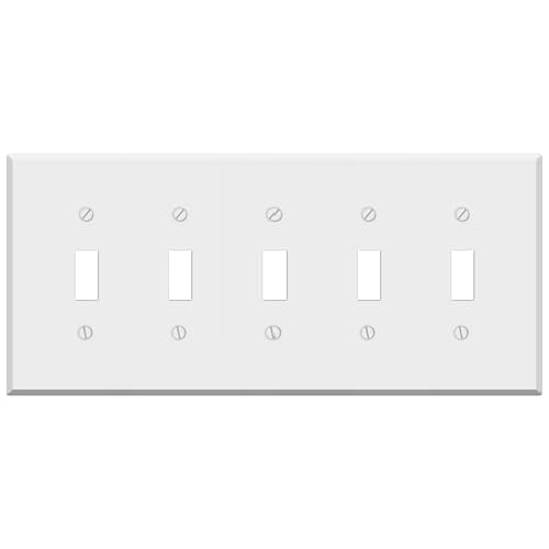 5-Gang-Kippschalter-Abdeckung, Lichtschalter- oder Steckdosen-Wandplatte, weiß lackiertes Metall, 5-Gang-Standardgröße, 11,4 x 25,4 cm, korrosionsbeständiges, unzerbrechliches Metall, hergestellt in 5-Gang-Kippschalter-Abdeckung, Lichtschalter- oder Steckdosen-Wandplatte, weiß lackiertes Metall, 5-Gang-Standardgröße, 11,4 x 25,4 cm, korrosionsbeständiges, unzerbrechliches Metall, hergestellt in von Airmont Products