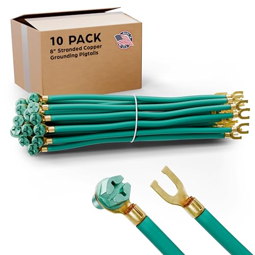 Erdungspigtails aus Kupfer, 20,3 cm, vorabisoliert, Gabel- und Flachstecker mit grüner unverlierbarer Schraube, robuste Verbindungsbrücke für Metallkästen und Paneele, 10 Stück Erdungspigtails aus Kupfer, 20,3 cm, vorabisoliert, Gabel- und Flachstecker mit grüner unverlierbarer Schraube, robuste Verbindungsbrücke für Metallkästen und Paneele, 10 Stück von Airmont Products