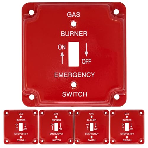 Notfall-Gas-Abschalt-Kippschalter-Wandplatte, für 10,2 cm Elektrokasten, strapazierfähig, rot lackiertes Metall, mit weißem Siebdruck-Schriftzug, Code-konform, passend für 10,2 cm Abzweigdosen, 5 Notfall-Gas-Abschalt-Kippschalter-Wandplatte, für 10,2 cm Elektrokasten, strapazierfähig, rot lackiertes Metall, mit weißem Siebdruck-Schriftzug, Code-konform, passend für 10,2 cm Abzweigdosen, 5 von Airmont Products