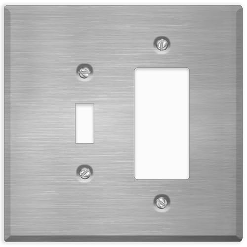 Übergroße Edelstahl-Steckdosenabdeckung, 2-Gang-Kipp- und Dekoratorschalter, Wandplatte, 14 x 14 cm, Metall-Kombinationswandplatte, Edelstahl der Güteklasse 430, korrosionsbeständig, passende von Airmont Products