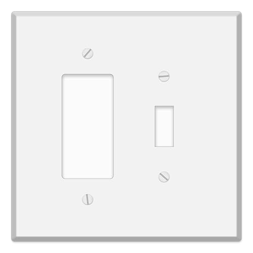 Übergroße weiße Metall-Wandplatten, 14 x 14 cm, dekorative Abdeckungen für Steckdosen, Schalter, Kippschalter, Duplex, Smart-Geräte, 1-5-Gang-Jumbo-Blenden (1 Kippschalter, 1 Wippe, 2-Gang) von Airmont Products