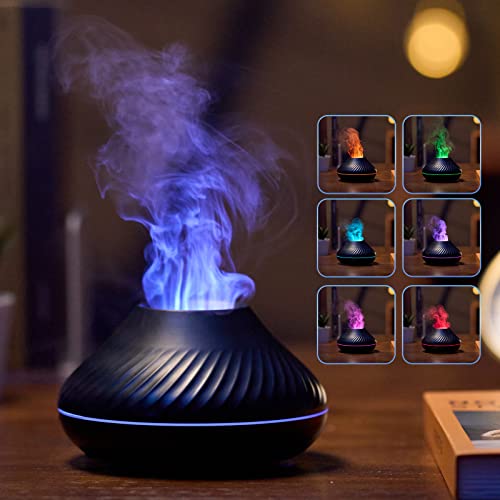 Aroma Diffuser Mit Flammen Effekt,Airmpa130 ml ,7 Farben Simulation Flammenlampen Aroma Diffuser, Farbe Kann Fixiert Werden, Kann ätherisches Aromaöl Hinzufügen (Schwarz) von Airmpa