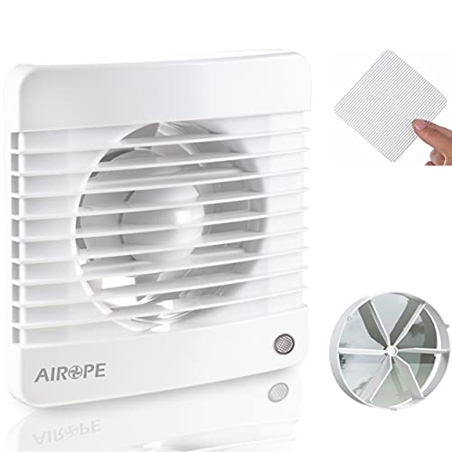 Airope,Feuchtigkeitssensor &Timer 100 mm, Abluftventilator mit Rückschlagventil + Integriertes Moskitonetz,Low Wattage,7 W,26 dBA,Wandmontage,für Bad,Küche,WC,Büro,Leiser Betrieb,5 JAHRE Garantie von Airope