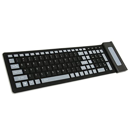 Airshi 2,4-G-Tastatur, Zweifarbig, Staubdicht, 103 Tasten, Geräuschlos, Tragbare Silikontastatur, Vollständig Versiegeltes Design für Zuhause (Schwarz) von Airshi