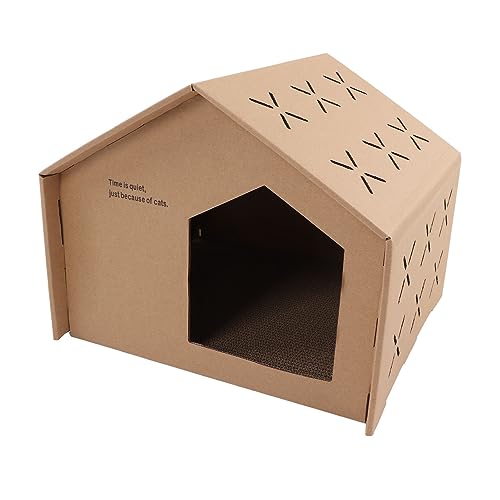 Katzenhaus aus Pappe, Atmungsaktives Katzenkratzhaus mit Krallenschleifsterndach für den Innenbereich (007-1) von Airshi