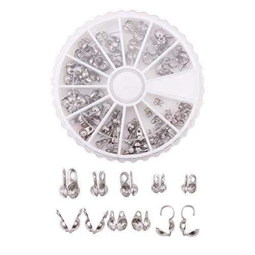 Airssory 100 Stück gemischte Größen Edelstahl Perlenspitzen Terminatoren Crimp Calotte Knoten Enden Muschelabdeckung Kugelkette Spitze Verschluss für Schmuckherstellung DIY Handwerk – 4~8x2~5mm von Airssory