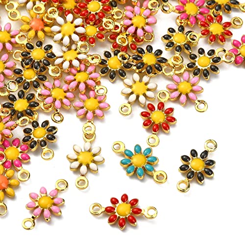 Airssory 100 Stück zufällige Farbe Emaille Golden Sonnenblumen Glieder Verbinder Gänseblümchen Blumen Charm für DIY Verbindungskette Schmuckherstellung von Airssory