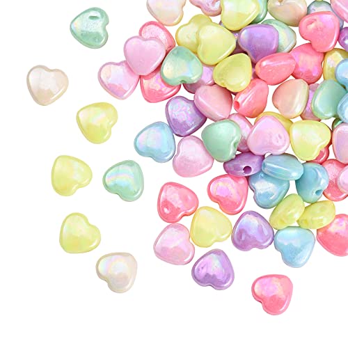 Airssory 130 Stück Regenbogen-Pastell-Herz-Perlen, bunte Kunststoff-Acrylperlen, AB-Farbe, Abstandshalter, zufällige Farbe für Schmuckherstellung, 12 mm von Airssory