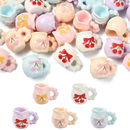 Airssory 24 Stück 4 Farben schöne Vase mit Kirschmuster Harz Ornament Cabochons Blumenvase ohne Loch Perlen Display für DIY Schmuck Verzierung Handwerk Home Office Schreibtisch Dekor von Airssory
