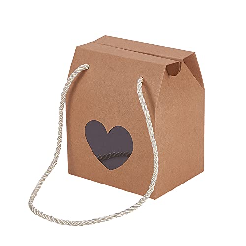 Airssory 30 Stück 4,1x3,5 Braun Tragbarer Griff Kraftpapier Geschenkbox mit Herzfenster für Hochzeit Kinder Weihnachtsfeier Urlaub Neujahr Dekoration Favor von Airssory