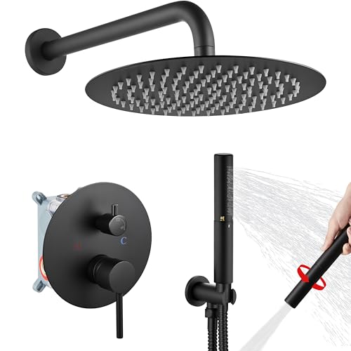 Airuida Duscharmaturen 2 Funktionen Duscharmatur Set Wandmontage für Badezimmer Hochdruck Messing Handbrause mit Rough-in Ventil Rund Regenfall 12 Zoll Duschkopf Mattschwarz Airuida Duscharmaturen 2 Funktionen Duscharmatur Set Wandmontage für Badezimmer Hochdruck Messing Handbrause mit Rough-in Ventil Rund Regenfall 12 Zoll Duschkopf Mattschwarz von Airuida
