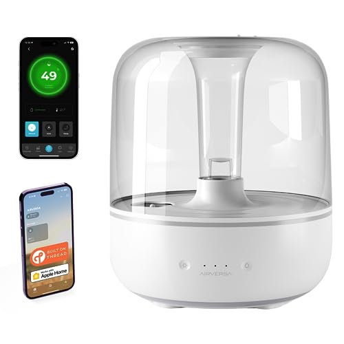 Airversa Humelle HomeKit Smart Humidifier mit Thread (HomePod Mini/Apple TV4K 2021 oder höher erforderlich), Fassungsvermögen des Wassertanks 5.5l, für Räume bis 50 m2 (Crystal Clear) von Airversa