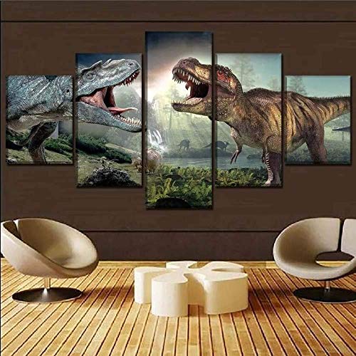 Airxcn Dinosaurier T Rex Jurassic Dino Kreatives Geschenk 5 Panel Leinwand Wandkunst Leinwand Drucke Modern Home Wohnzimmer Dekoration Schlafzimmer Dekor HD Print Poster von Airxcn