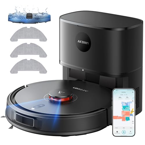 Airzeen Saugroboter mit Wischfunktion, Staubsauger Roboter mit Absaugstation, 5000Pa Saugkraft Saug und Wischroboter, LiDAR Navigation mit Mapping, APP, Alexa, für Teppich, Tierhaare, Q10 Pro von Airzeen