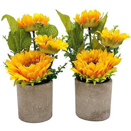 Aisamco 2 Stück Künstliche Sonnenblumen im Topf, Kunstblumen im Topf Tischdekoration Kunstblume Künstliche Pflanze für Hochzeitsfest Dekoration von Aisamco