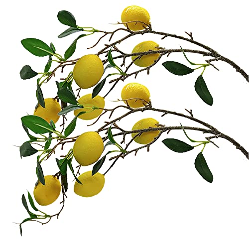 Aisamco 2 Stück künstliche Zitrone Zweig dekorative Früchte Schaum Zitrone gefälschte Kunststoffpflanze 80cm Länge für die Dekoration von Aisamco