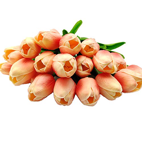 Aisamco 20 Stück Künstliche Tulpen Gefälschte Tulpen Hochzeitssträuße Blumen Gefälschte Tulpen PU Tulpen Blumen für Hauptzimmer Herzstück Hochzeitsdekoration (Champagnerrot) von Aisamco