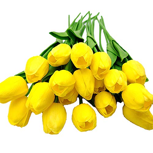 Aisamco 20 Stück Künstliche Tulpen Gefälschte Tulpen Hochzeitssträuße Blumen Gefälschte Tulpen PU Tulpen Blumen für Hauptzimmer Herzstück Hochzeitsdekoration (Gelb) von Aisamco