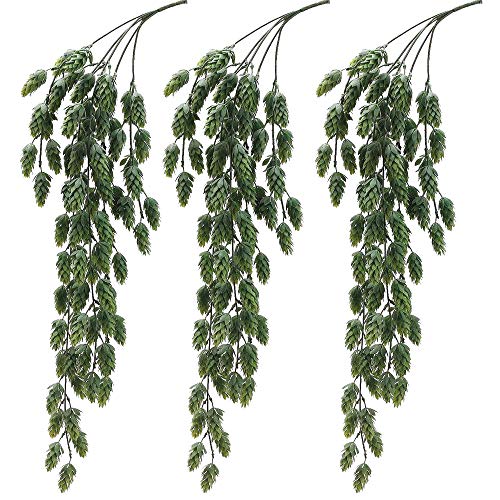 Aisamco 3 Stück Künstliche Hopfen Blume Vine Garland Pflanze Gefälschte Hängende Rebe Hopfen Faux Hopfen Künstliche Hängende Pflanzen in Mattgrün 29,5 "Länge für Indoor Outdoor Blumen Dekoration von Aisamco