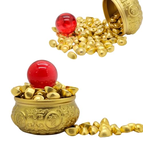 Aisamco Messing Feng Shui Goldenes Schatzbecken mit 100 Stück Barren/Yuan Bao und 1 roter Glückskugel,Reichtum Schüssel Porsperity Figur für Dekor,Heim Büro-Dekor, Geschenk im chinesischen Stil Aisamco Messing Feng Shui Goldenes Schatzbecken mit 100 Stück Barren/Yuan Bao und 1 roter Glückskugel,Reichtum Schüssel Porsperity Figur für Dekor,Heim Büro-Dekor, Geschenk im chinesischen Stil von Aisamco
