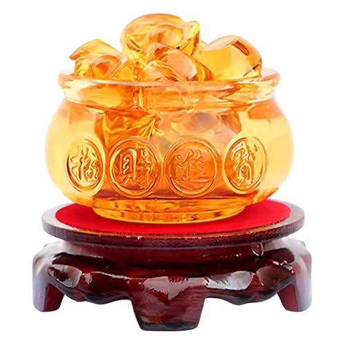 Aisamco handgemachtes Kristallglas Feng Shui Golden Treasure Becken mit Barren/Yuan Bao, viel Glück Reichtum Porsperity Figur für Feng Shui Dekor, Home Office Dekor, chinesisches Stil Geschenk von Aisamco