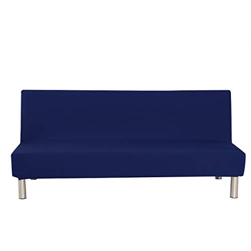 Aisaving Einfarbig Armlose Sofabettüberzug Polyester Spandex Stretch Futon Schutzhülle Protector 3-Sitzer elastisch vollklappbar Couch Sofa Shield für Klappcouch ohne Armlehnen (Dunkelblau) von Aisaving