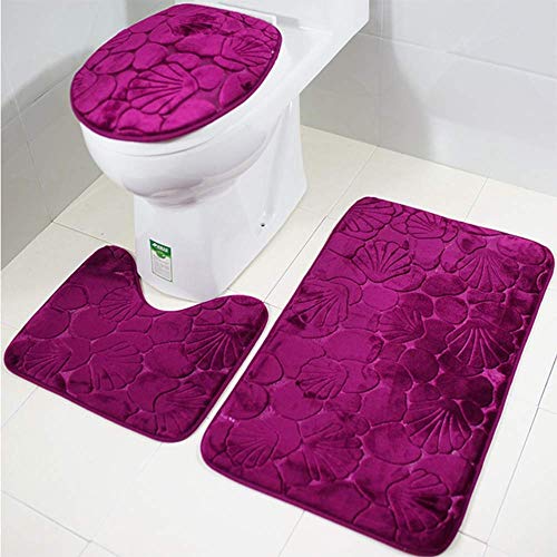 Rutschfeste 3 Badteppich Set Super Soft Badteppich und WC Vorleger Memory Foam Pebble Dusche Matte Schnell trocknend Badezimmer Matte Teppich, U-förmigen Contour Matte und WC-Sitz Bezug von Aisaving