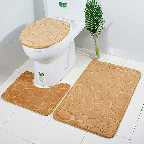 rutschfeste 3 Badteppich Set Super Soft Badteppich und WC Vorleger Memory Foam Pebble Dusche Matte Schnell trocknend Badezimmer Matte Teppich, U-förmigen Contour Matte und WC-Sitz Bezug von Aisaving