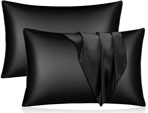 2er Pack Satin Kissenbezug für Haar und Haut, ähnlich wie Seide, Satin Kissenhülle mit Hotelverschluss, Schwarz Kopfkissenbezug Weich und Atmungsaktiv Kissenbezüge 50 x 70 cm… von Aisawate