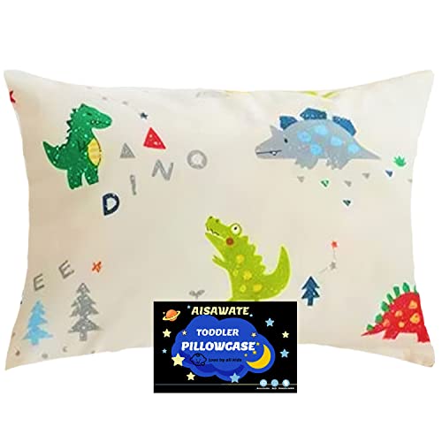 Kinder Kissenbezug 40 x 60 cm - Bio Baumwolle Kopfkissenbezug - Baby Kleinkind Kissen Kissenbezüge für Kinderwagen - babykissen bezug mit Umschlagverschluss, Dinosaurier von Aisawate