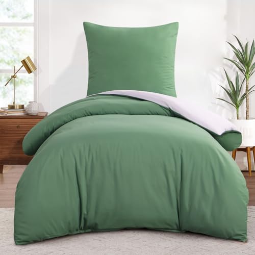 Aisbo Bettwäsche 155x220 2teilig Grün - Wendebettwäsche 155x220cm 2tlg mit Reißverschluss, zweifarbige Bettbezug aus weich Mikrofaser mit Kissenbezug, Salbeigrün und Weiß von Aisbo