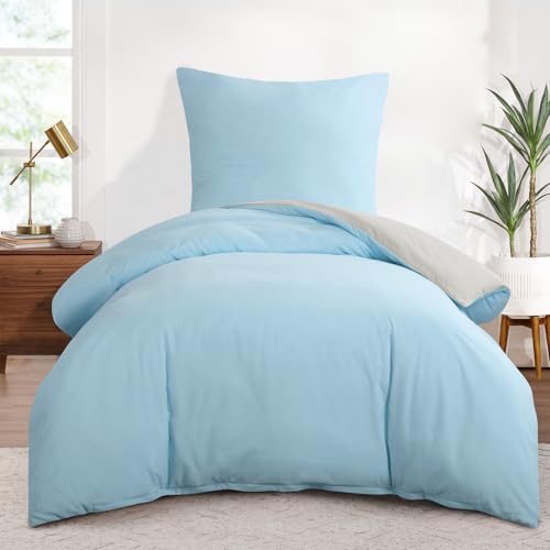 Aisbo Bettwäsche 155x220 2teilig Hellblau Beige - Bettwäsche Sets 1 Bettbezug 155x220 cm + 1 Kissenbezug 80x80 cm, ÖKO-TEX Wendebettwäsche Weich Mikrofaser mit Reißverschluss Aisbo Bettwäsche 155x220 2teilig Hellblau Beige - Bettwäsche Sets 1 Bettbezug 155x220 cm + 1 Kissenbezug 80x80 cm, ÖKO-TEX Wendebettwäsche Weich Mikrofaser mit Reißverschluss von Aisbo