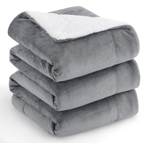 Aisbo Warm Kuscheldecke Flauschig Decke Grau - Hochwertige Sherpa Fleece Sofa Decke 220x240 cm XXL, Extra Große Dicke Couchdecke Wohndecke, Kuschelig und Weich von Aisbo