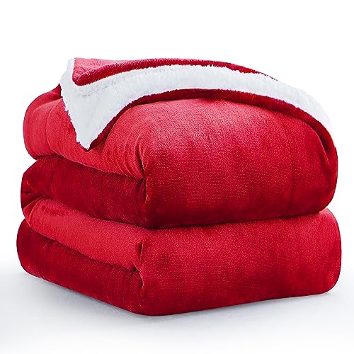 Aisbo Dicke Kuscheldecke Flauschig Rot - Extra Warme Decken für den Winter als Sofadecke Couchdecke 230x270 cm, Riesen Wohndecke aus hochwertige Sherpa Fleece, Soft Weich Blanket von Aisbo