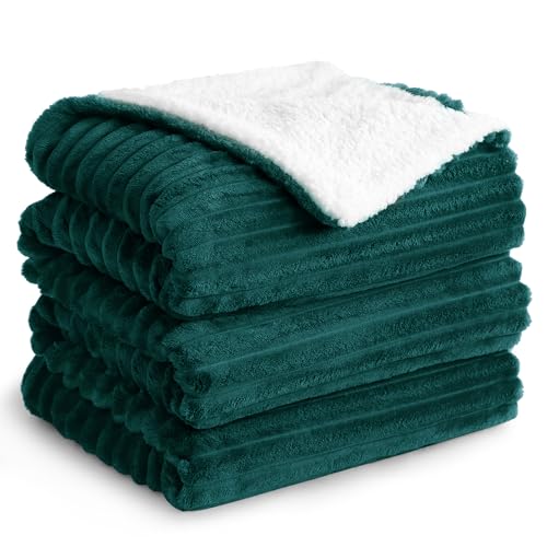 Aisbo Dicke Sherpa Decke Dunkelgrün - Warme Kuscheldecke Flauschig, Winter Plüsch Kuscheldecken 220x240 XXL als Sofadecke Couchdecke Große Überwurf Wohndecke von Aisbo